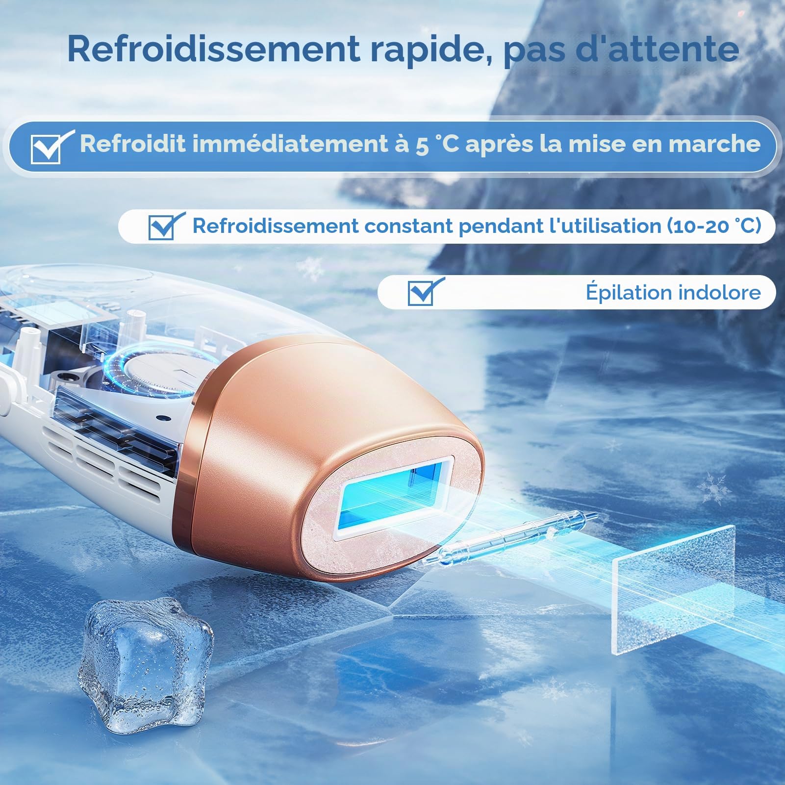 Épilateur à lumière pulsée Beauris avec système de refroidissement par glace pour tout le corps, femmes