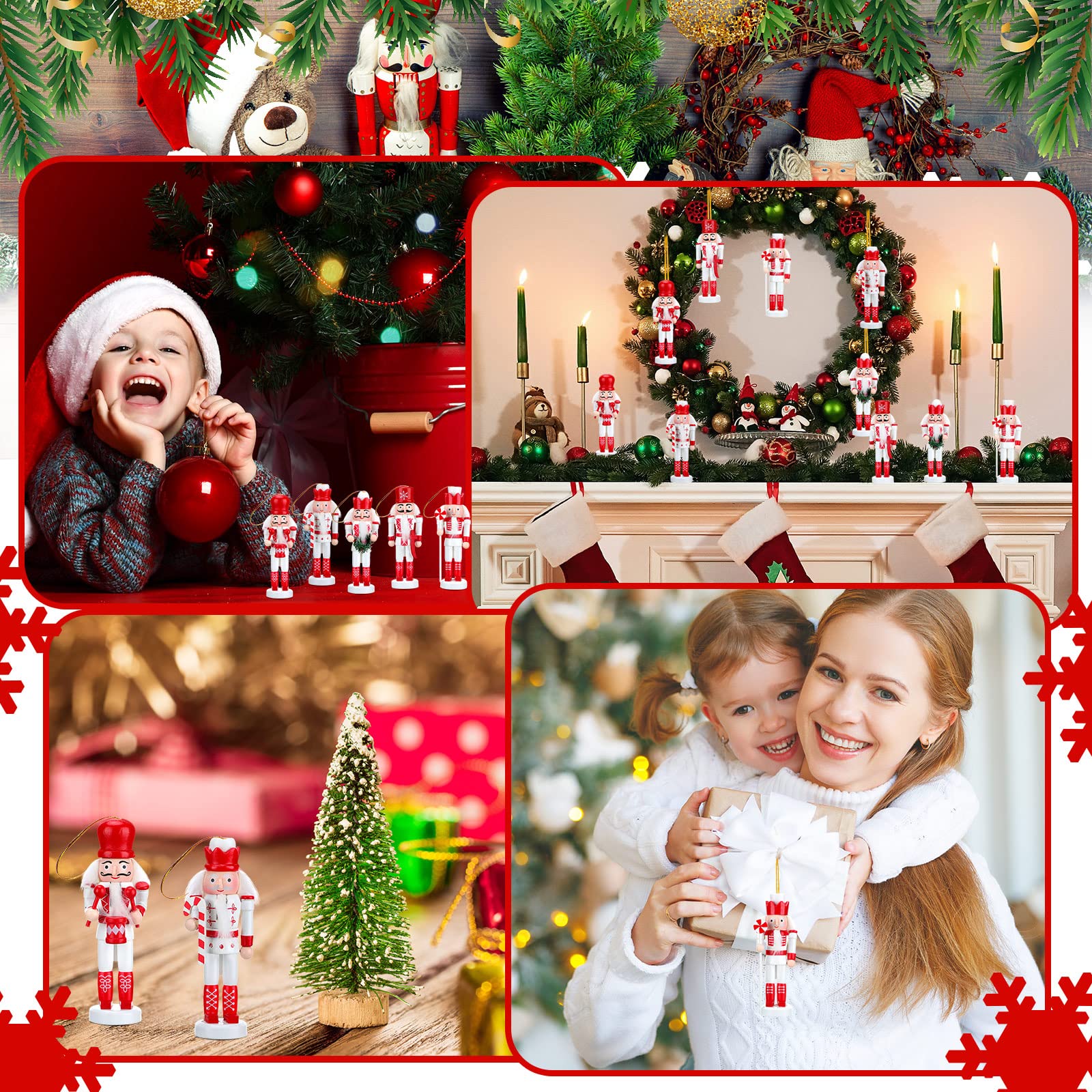 5 Set Weihnachten Nussknacker Ornamente Set Glitzer Zuckerstange Holz Soldat Figuren 5 Zoll Rosa Nussknacker Hängende Dekoration Weihnachten Nussknacker Figuren Ornamente Urlaub Xmas Tree Decor