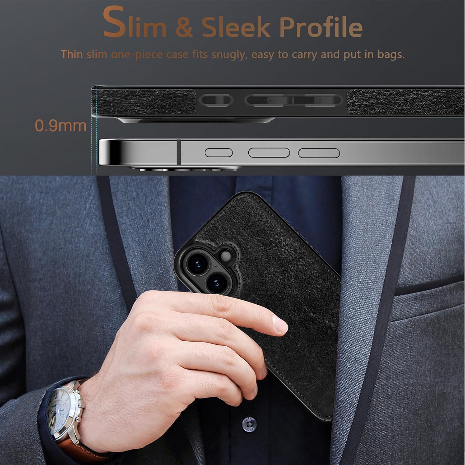 LOHASIC Compatible with iPhone 17 Case, 6.3" 2025 Luxury Vegan Leather Soft Grip Shockproof Full Body Protective Back Rugged Phone Cover Cases for iPhone 17 New, Black - Image 3