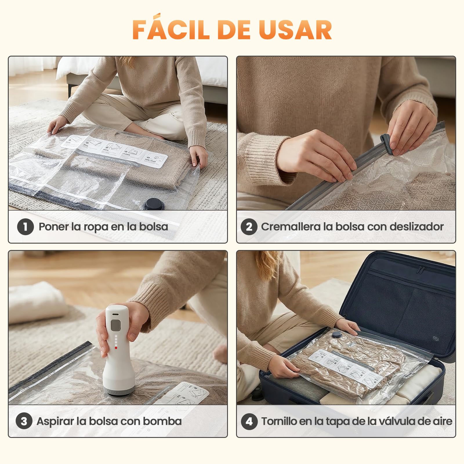 18 Bolsas de almacenamiento de vacío para viajes con bomba recargable 60kPa