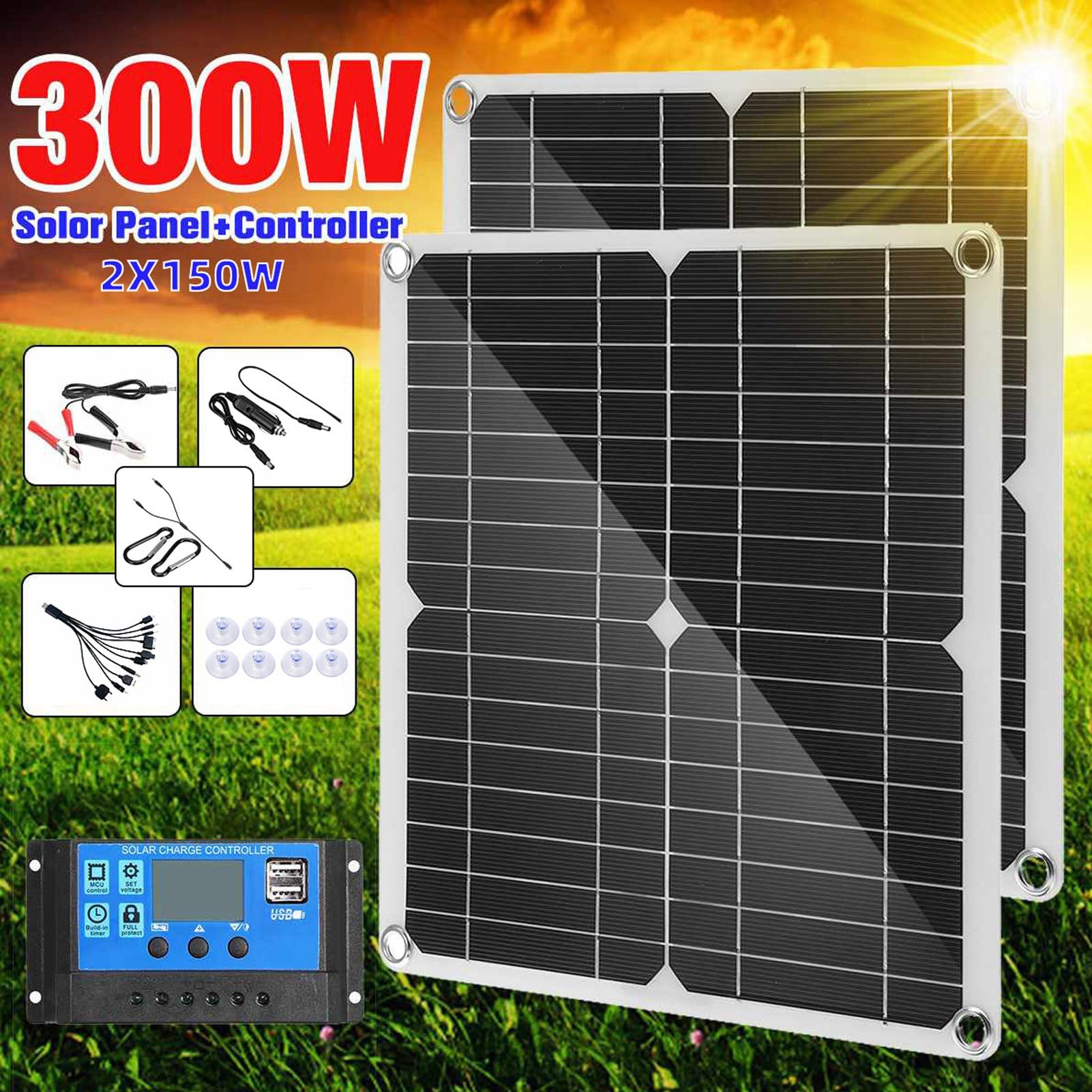 Set di 2 pannelli solari e controller di carica – Pannello fotovoltaico da 25 W 20 V con controller da 40 A per ricarica di barche, auto e off-grid