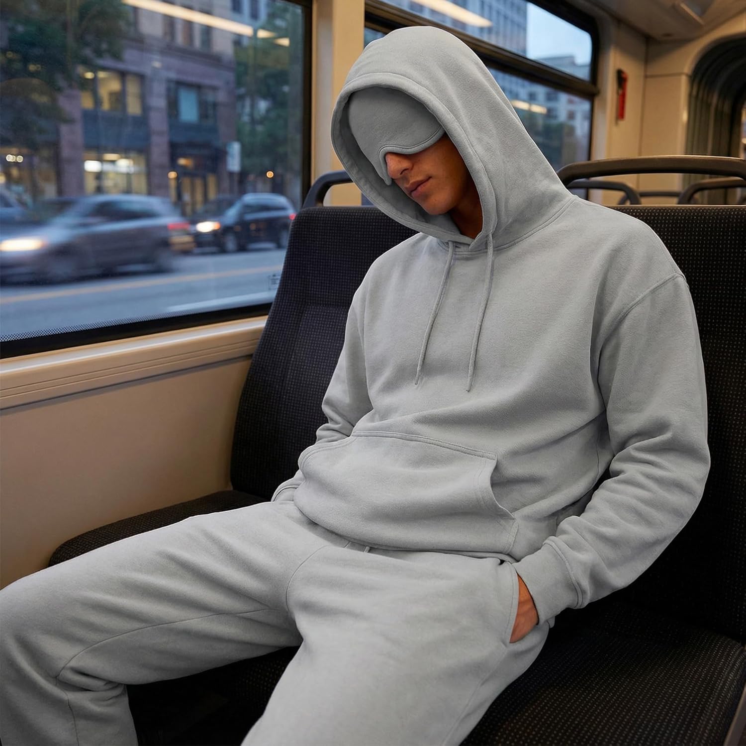 Ainangua Mens Oversized Pullover Essentials Hoodie with Eye Mask Built In Comfor Airplane Mode Travel Sleep Wearable Blanket