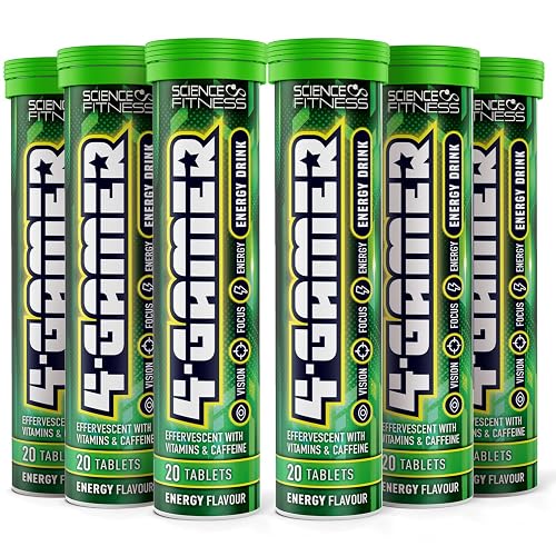 Gaming Supplement 4Gamer- Stimulants for Energy, Focus & Vision - Nootropic Brain Booster with Caffiene, Taurine & Vitamins (6 Tubes) - 20 count (Pack of 6)