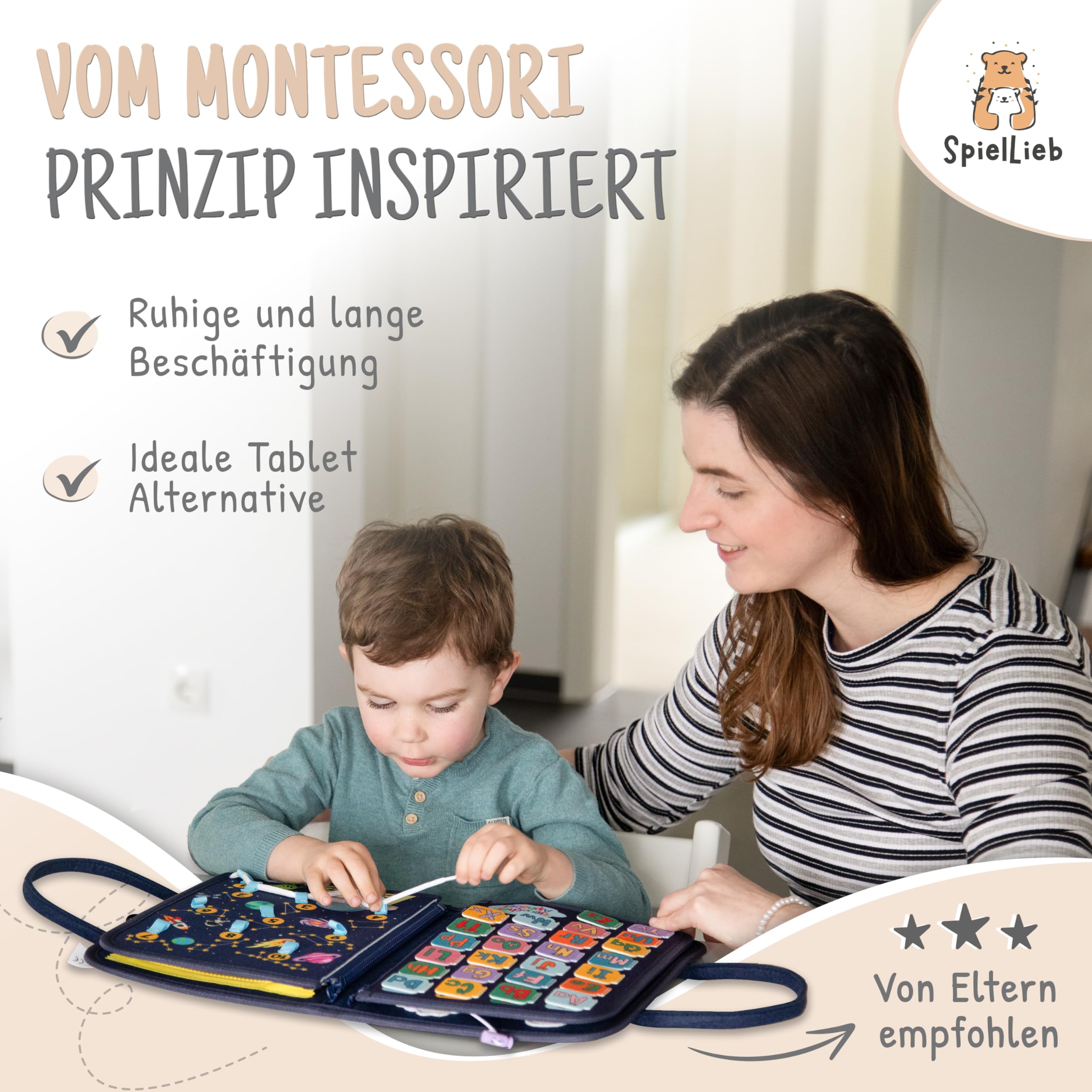SpielLieb® Montessori Busy Board 3 Jahre - interaktives Activity Board Spielzeug für Kleinkinder - Beschäftigung für Auto & Flugzeug - Ideales Busy Book Geschenk für Entwicklung & Motorik