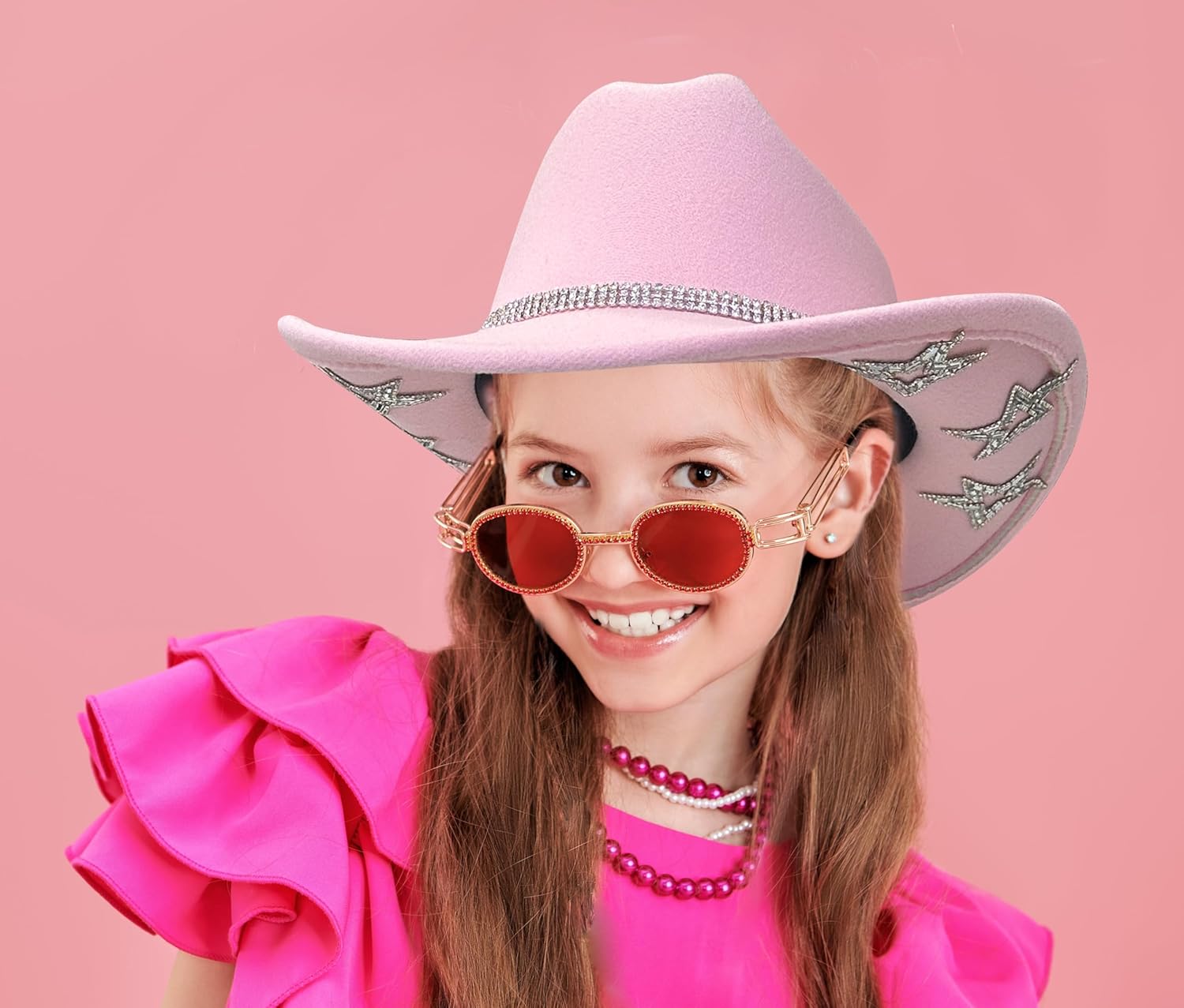 Jastore Kids Girls Boys Bling Rhinestone Western Cowgirl Hat Sparkly Star Disco Cowboy Hat