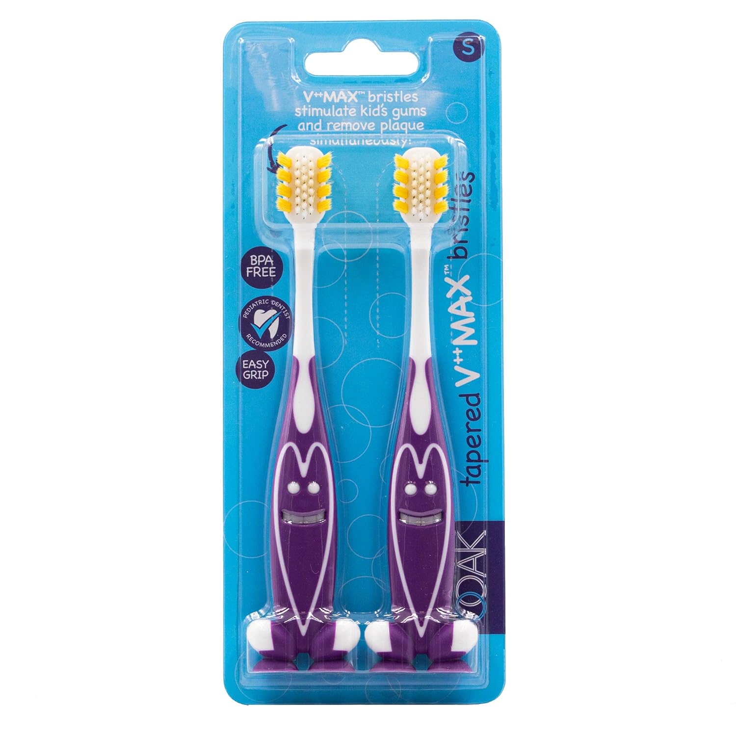 Ooak Kids Toothbrush Tapered V Max Bristles Happy Face 2 Pack - Purple