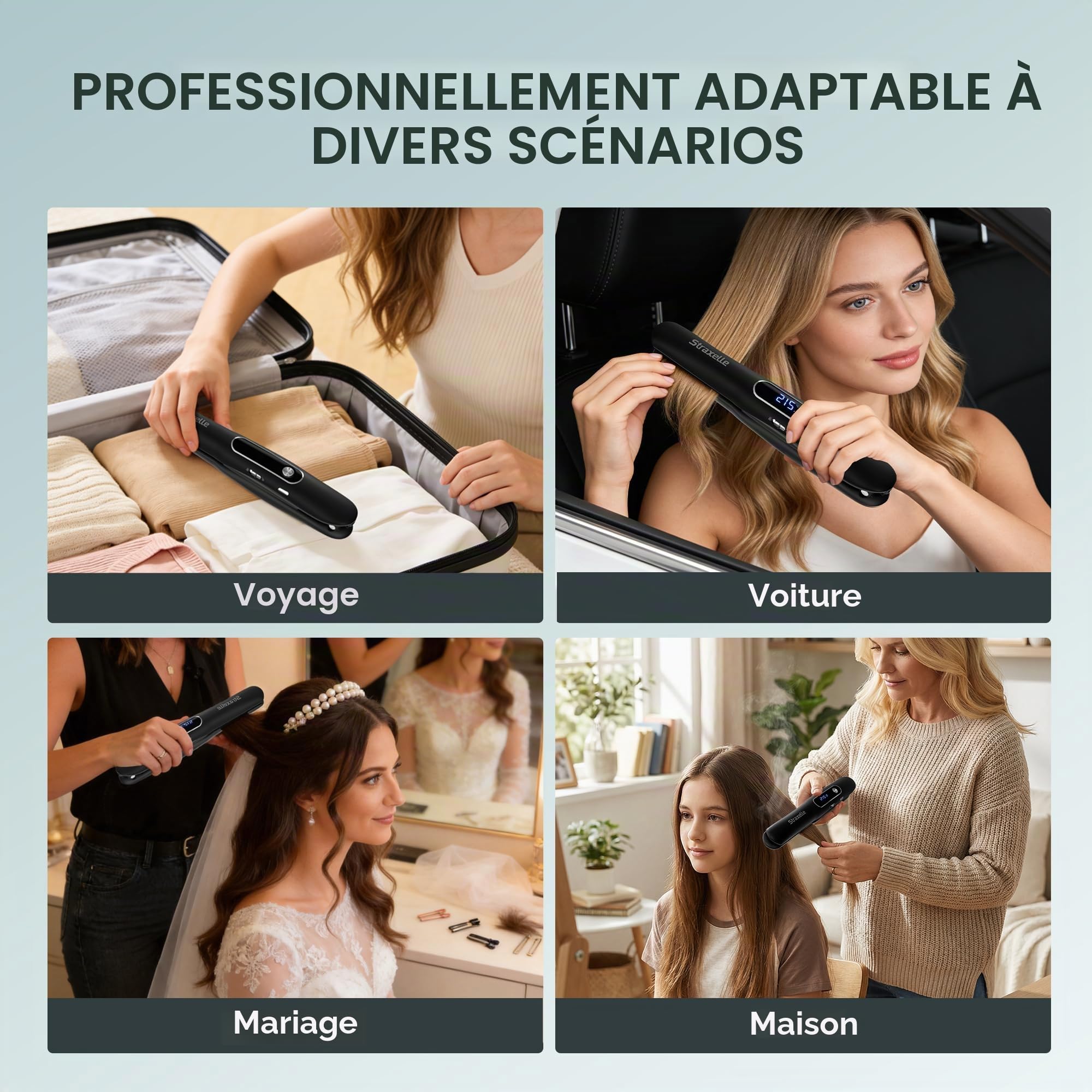 2 en 1 Mini Lisseur Sans Fil de Voyage 175°C-215°C pour Femmes et Hommes