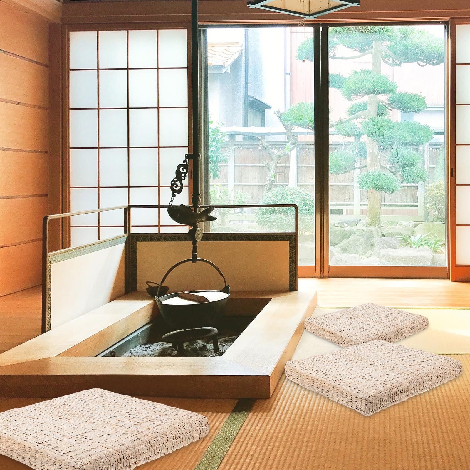 Abaodam Tapis de Contemplation en Paille Tissé la Main, Coussin Futon Beige Résistant la Pression et Pliable, pour Yoga et Usage Intérieur