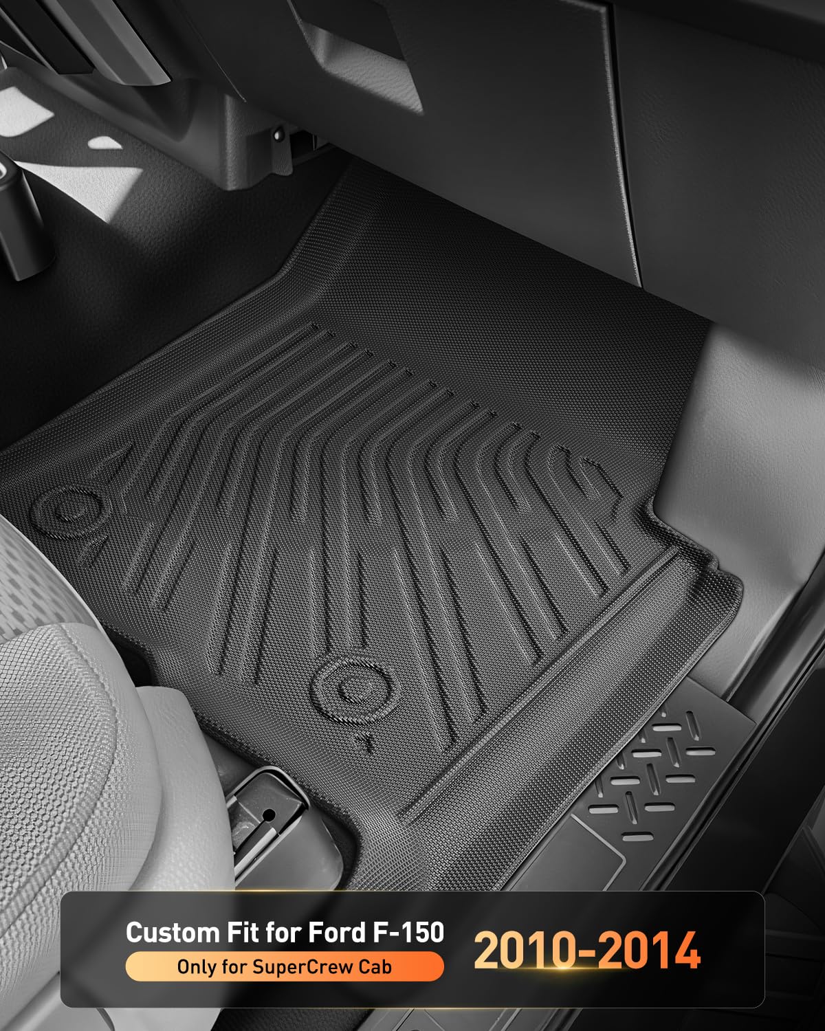 CreekT All Weather Floor Mats for Ford F150 2010-2014 SuperCrew Crew Cab Only for 1st Row Bucket Seat — view 8