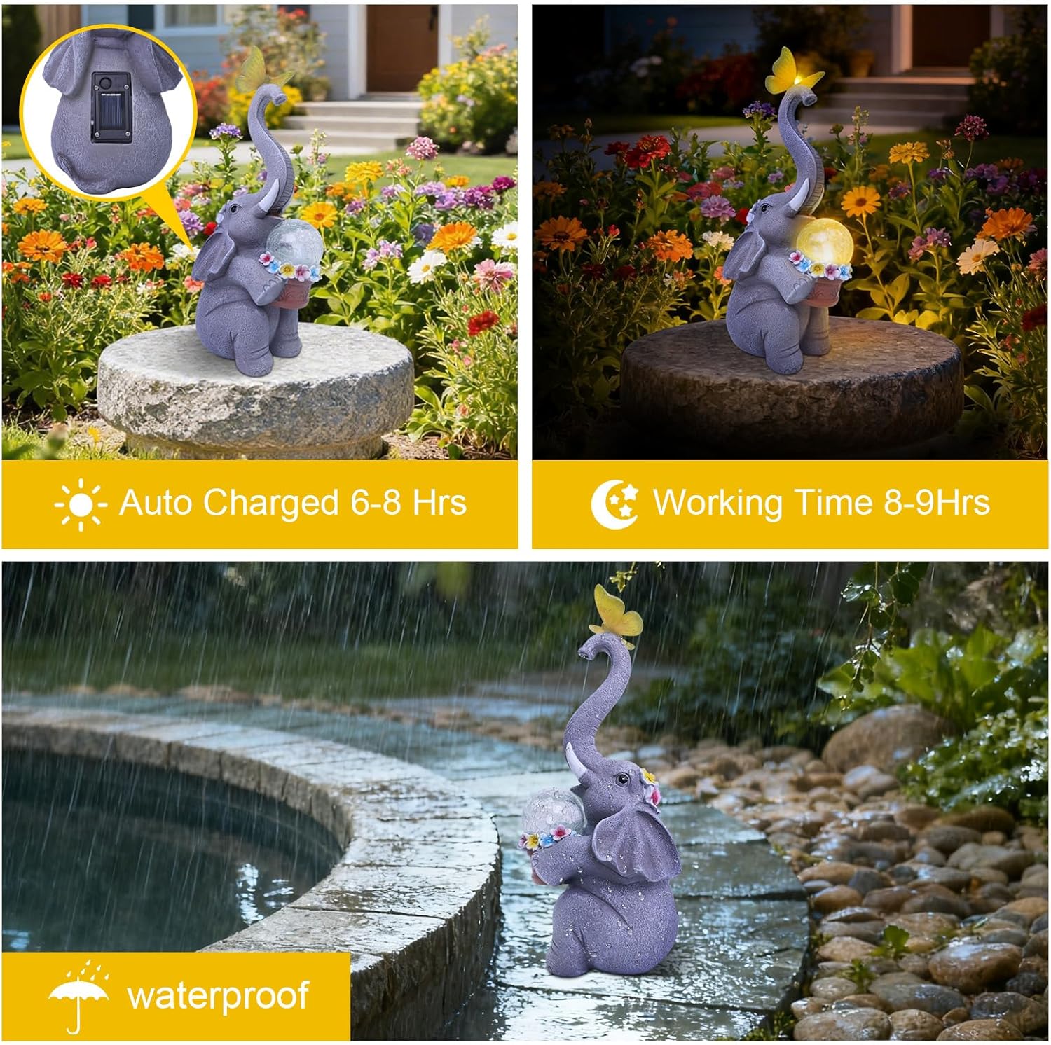 Elephant Garden Statue Solar Lights Outdoor Garden Decor for Patio, Yard, Lawn, Balcony Elephant Decor Birthday Gifts for Women Mom Grandma Animal Lovers - Image 4