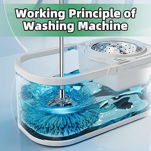 Miniatura 3 de Trapeador giratorio y cubo con escurridor para el hogar, trapeador de 360 y cubo con agua limpia y sucia separada, mopa de polvo húmedo para