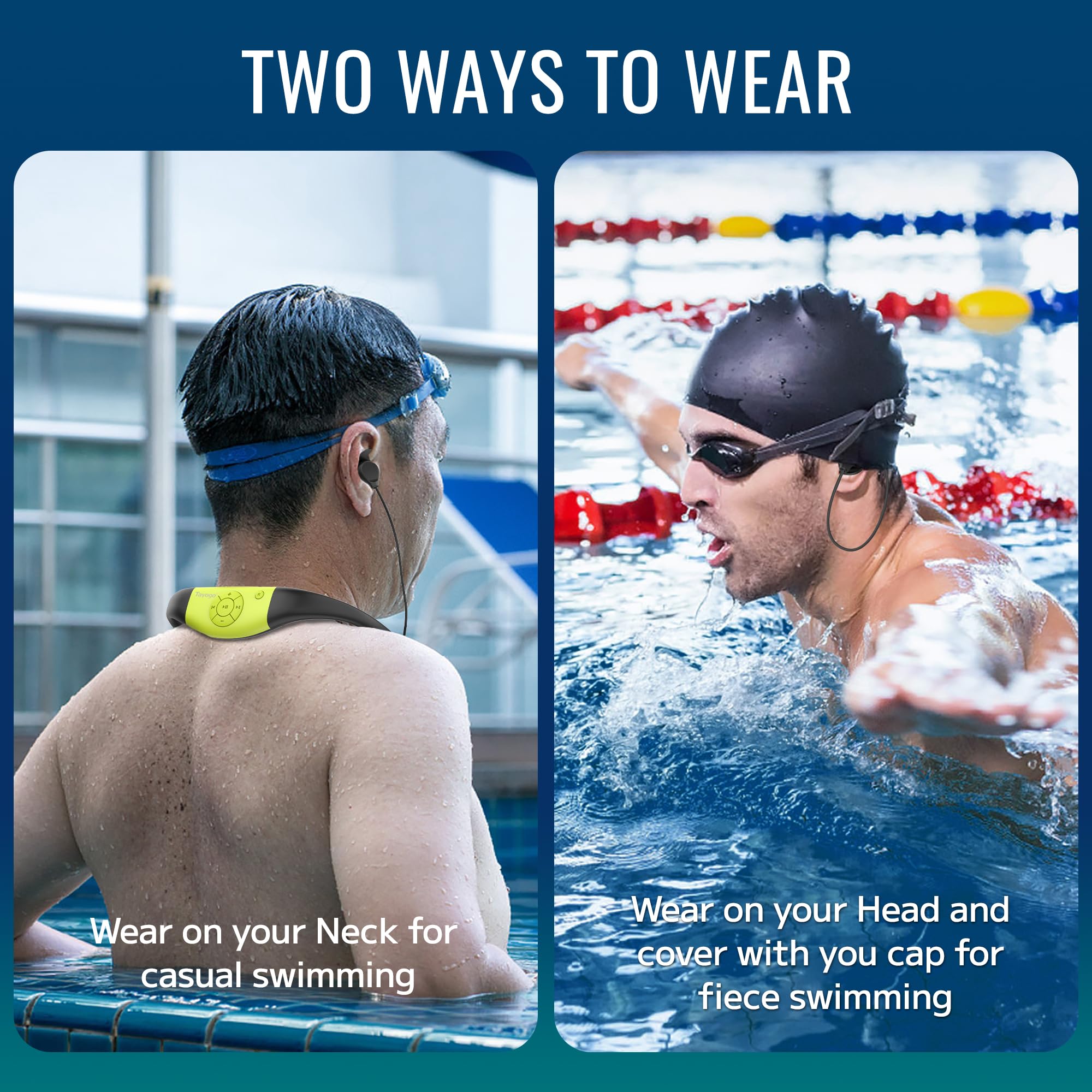 Tayogo Lecteur Mp3 de Natation étanche, Casque de Natation IPX8 8GB, Lecteur de Musique étanche avec revêtement en Silicone,Durée de Lecture de 20 Heures, Lecteur Mp3 sous-Marin pour la Natation