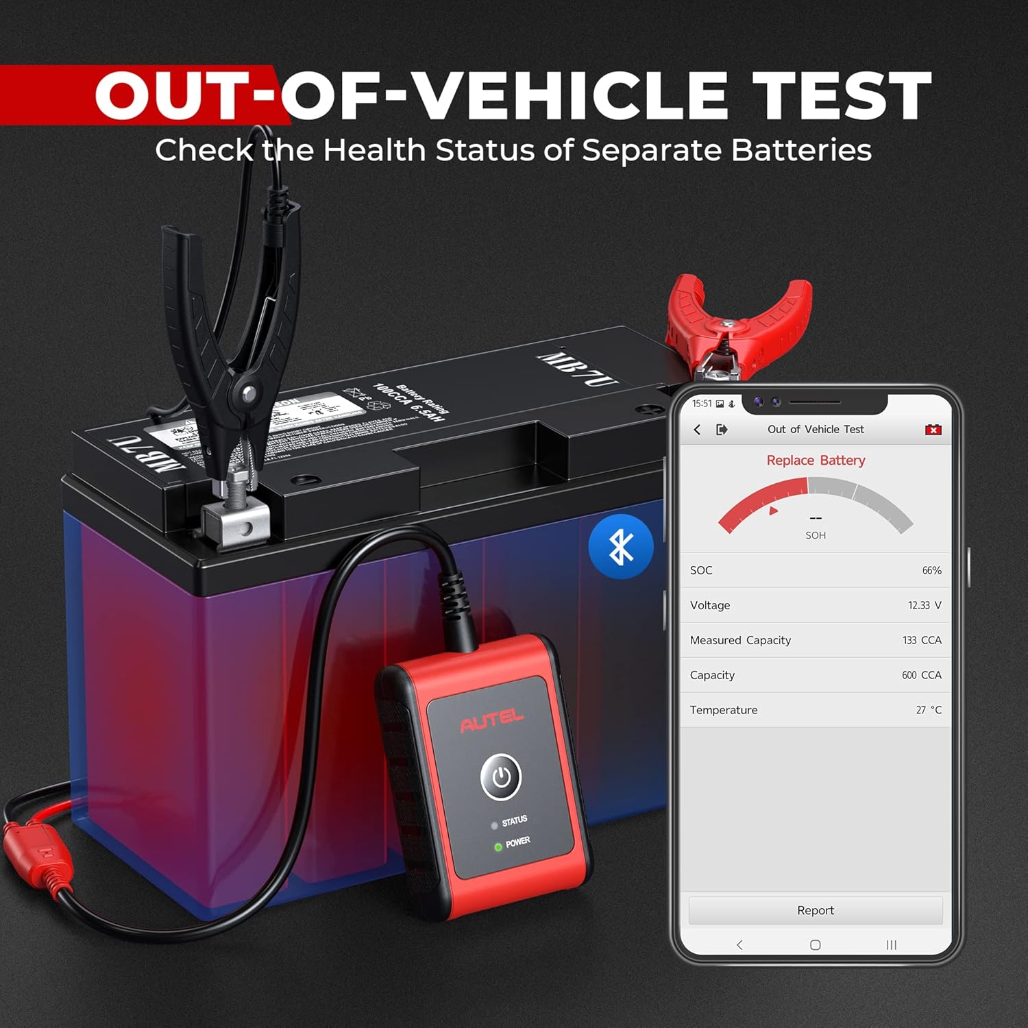 Autel MaxiBAS BT506 Auto Adaptive Conductance Battery Tester Free Mobile APP for iOS&Android Test Battery's Cold Cranking Ability and Reserve Capacity Cloud-Base Service Support All Battery Types