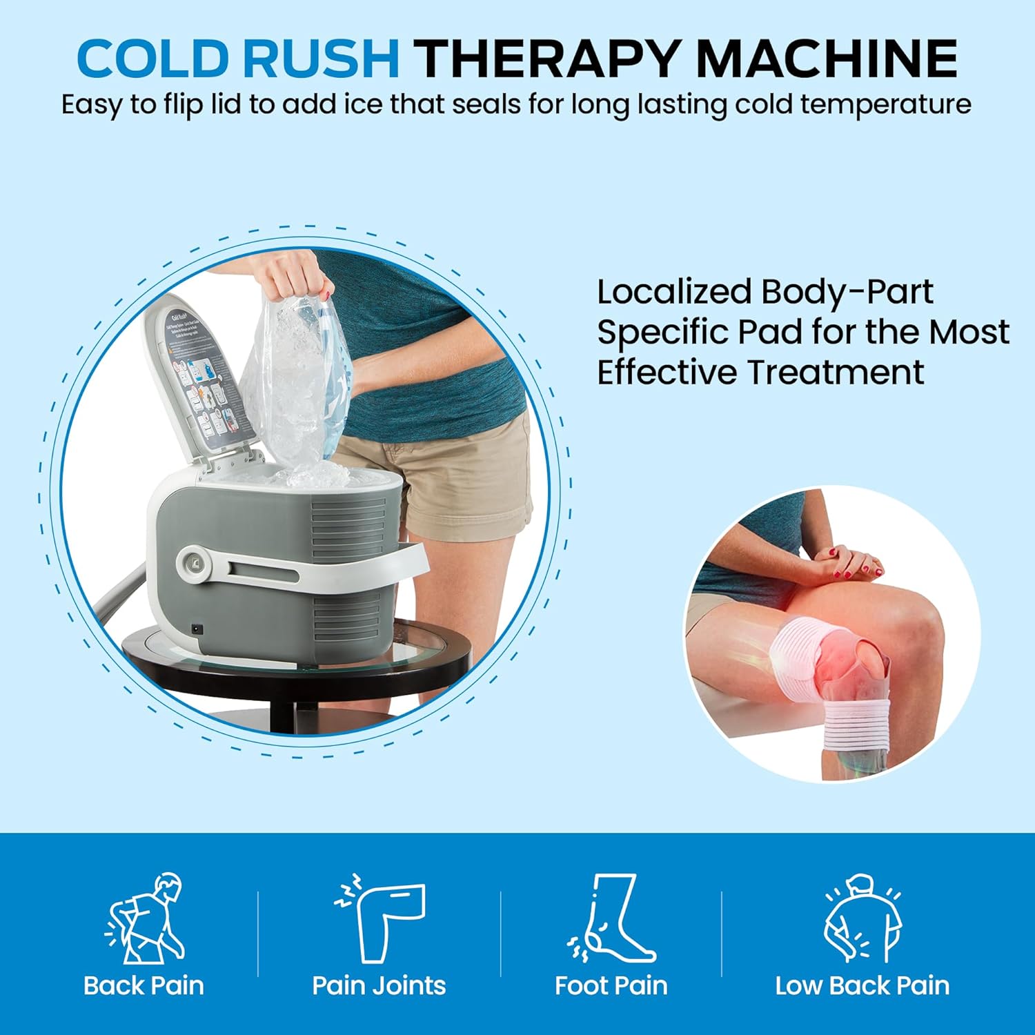 Cold Rush Therapy Ice Machine - Cryotherapy System for Pain Relief & Cold Compression - Post-Surgery & Injury Recovery - with Interchangeable Replacement Cryo Cuff Pads (with Knee Pad)
