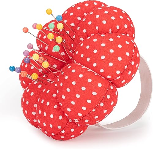 Miniatura 2 de NEOVIVA Pinc para coser con pulsera, bonito cojín de muñeca para costura diaria, estilo calabaza, paquete de 2, lunares rojos