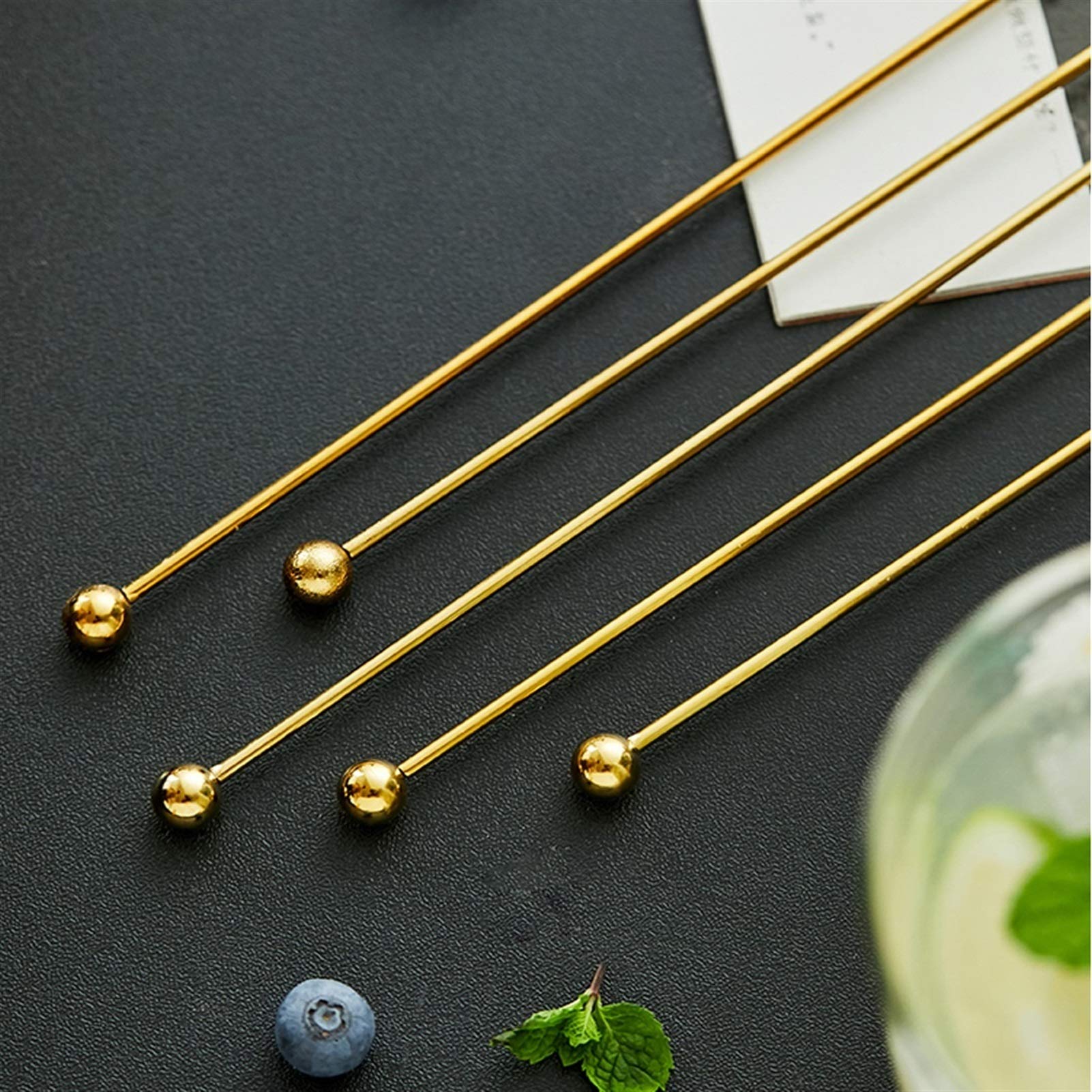 Cucharas de Postre Coffee agitando el palillo Creativo Acero Inoxidable Swizzling Stick Fruit Leche Tea Leche Cocktail Bebida Remitente Reutilizable ​Cucharas de Cóctel (Color : A)