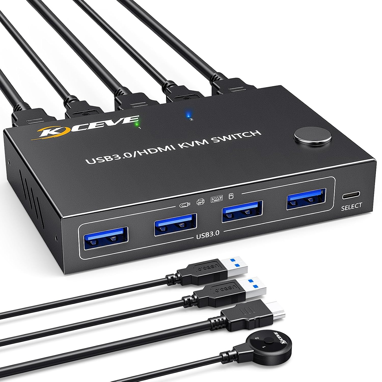 Amazon.com: KVM Switch HDMI 2 Port Box,USB 3.0 and HDMI Switch 4K@60Hz ...