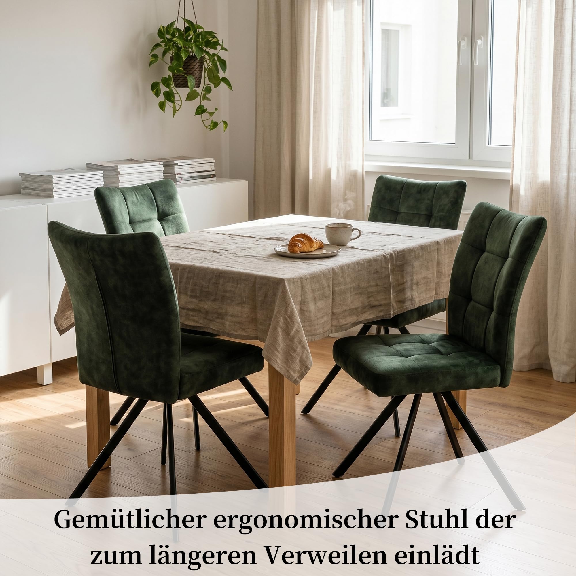 HIPIHOM Esszimmerstühle 6er Set Samt mit Metallbeinen Schwarz, Moderner Polsterstuhl für Küche & Wohnzimmer, Bequeme Stühle mit Karosteppung, Design Esszimmerstühl Stuhl Belastbar bis 120kg
