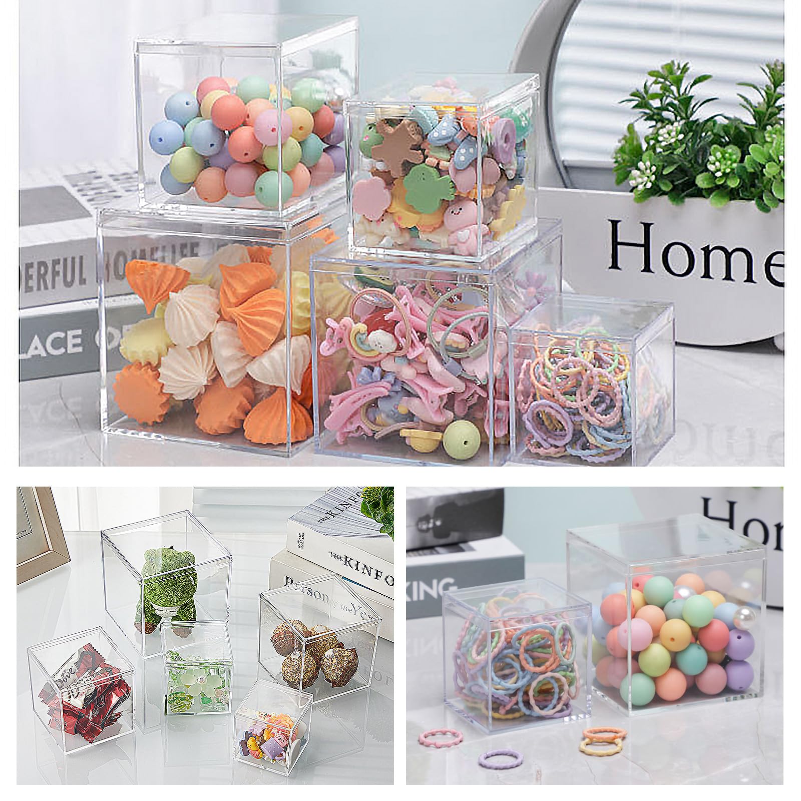 Dayaanee Piccola scatola in acrilico trasparente, 4 x 4 x 4 cm, con coperchio, confezione da 4 mini contenitori quadrati in plastica per caramelle