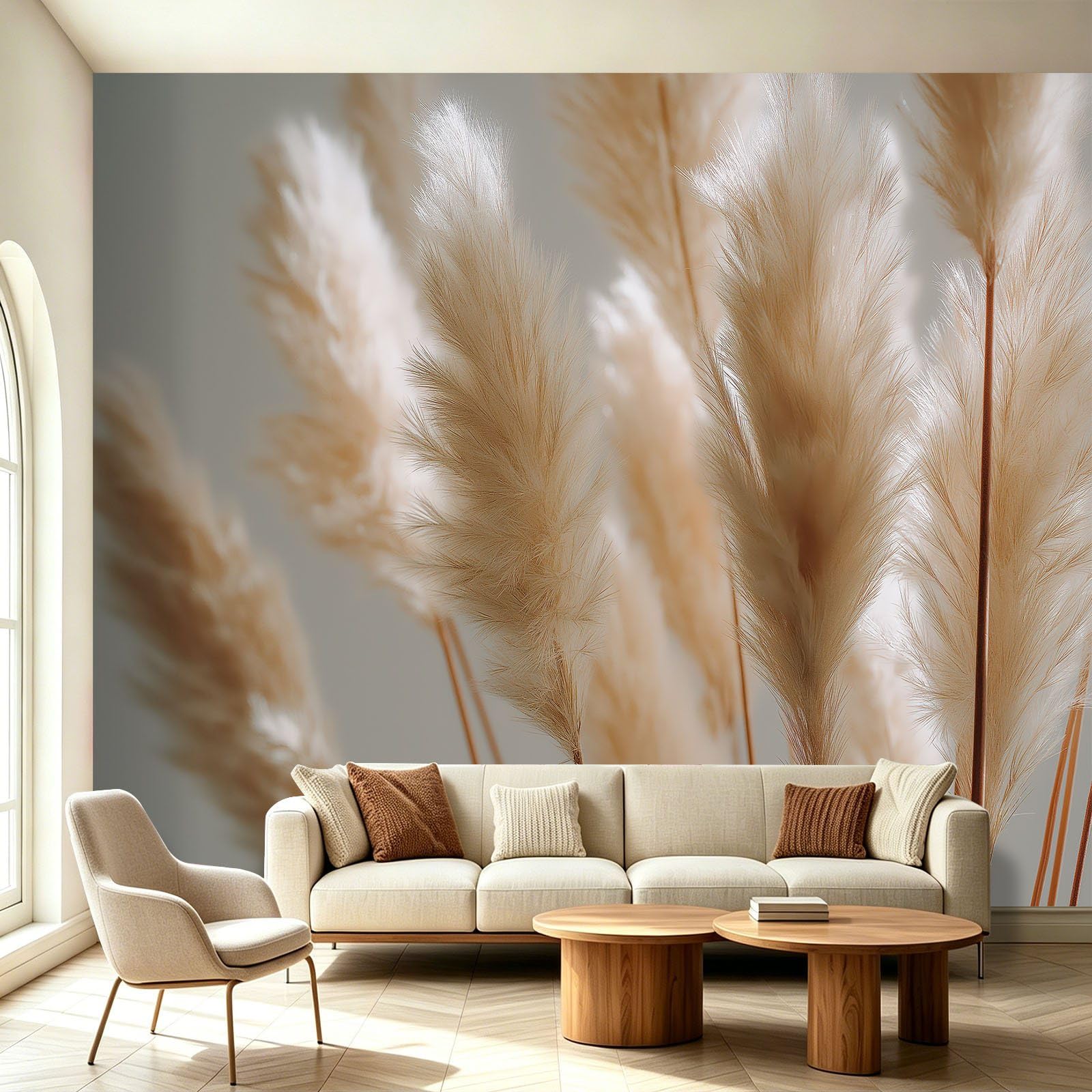 Papier Peint Panoramique Rustique Rustique Boheme, Papier Peint Roseaux Botanique Feuillage, Murale Intissée 350 x 256 cm Non Tissé Décoration XXL Murale Pour Salon, Chambre