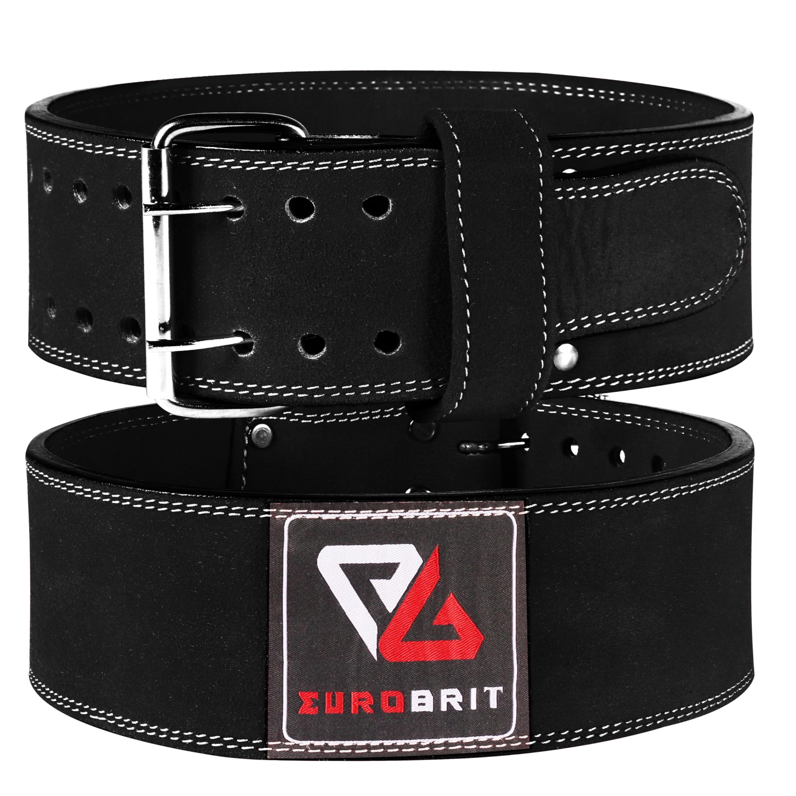 Euro Brit Powerlifting Belt for Weight Lifting, Adjustable Genuine Leather Belt For Men And Women Gym Weight Lifting Belt 4" Wide 10mm Thick, Power Lifting, Deadlift Squats Weights (Small, Black)