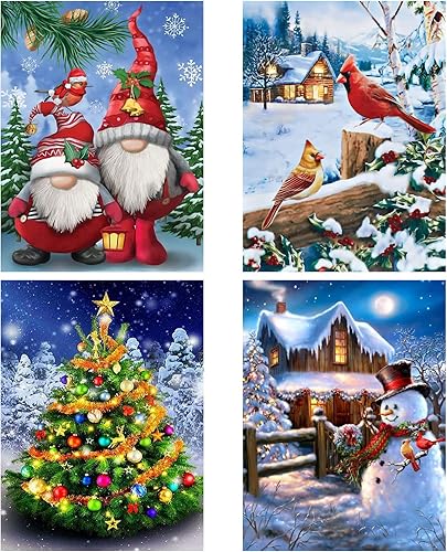 JAKI Kit de pintura de diamantes de Navidad, paquete de 4 unidades, arte de diamantes de Navidad para adultos, principiantes y niños, pintura de