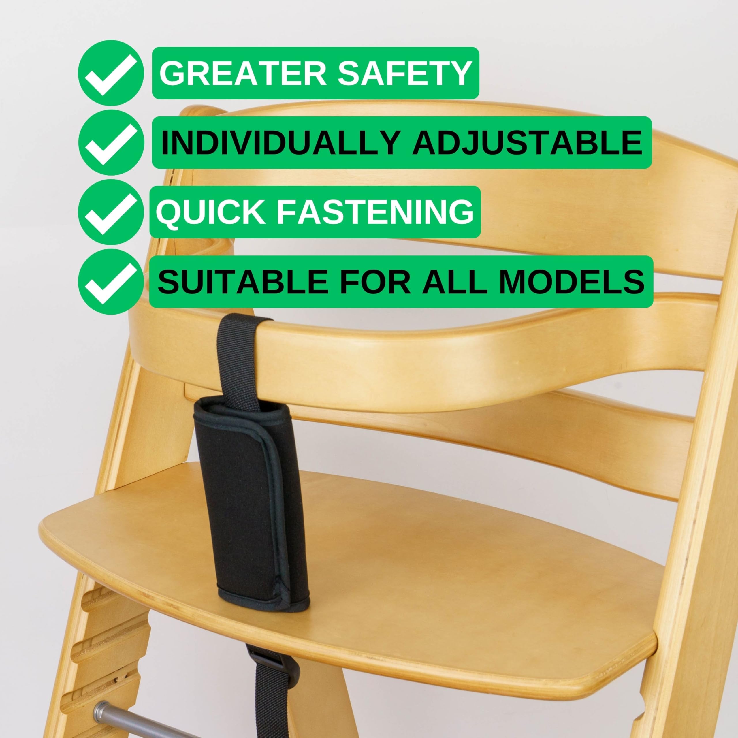 Juego de protector de correa de entrepierna y arnés para trona, 2 pzs, Negro, correas de arnés compatibles con Hauck Alpha Beta, Stokke Tripp Trapp, roba Sit Up, funda de neopreno suave