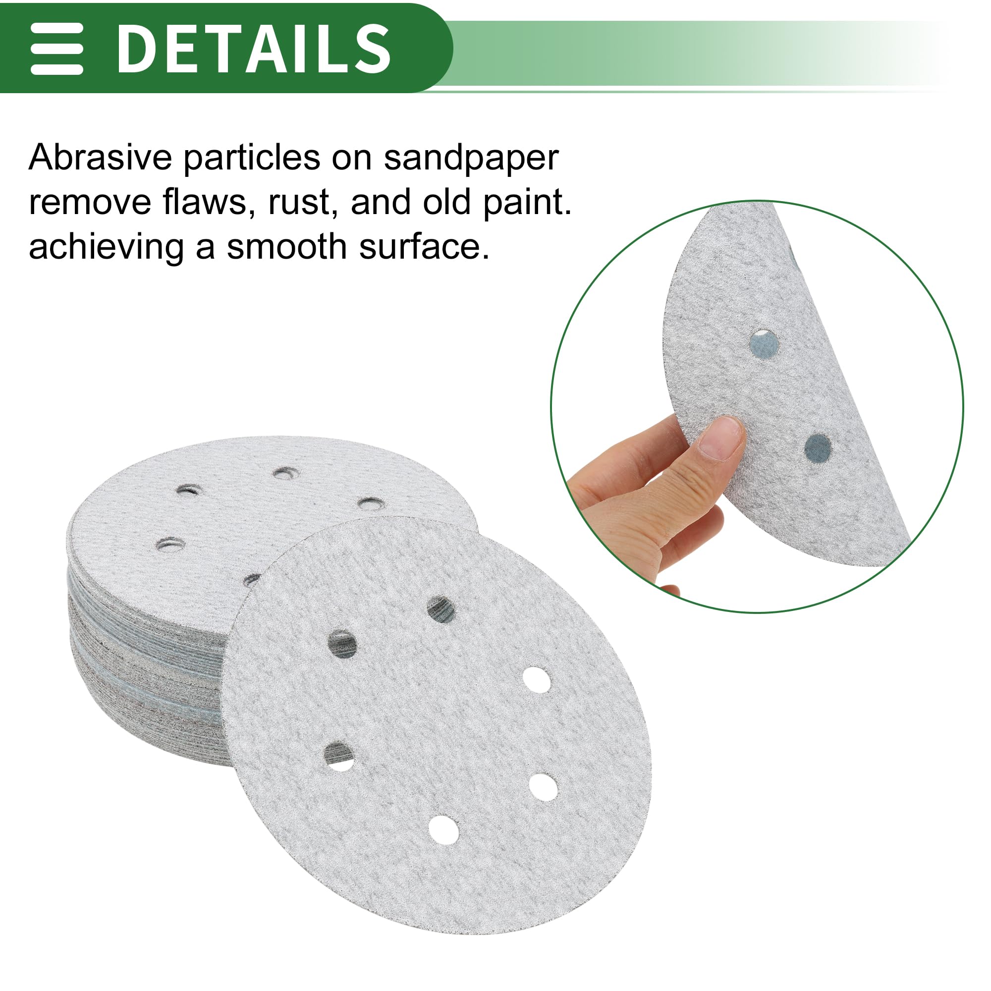 Hihaha Sandpaper Hook & Loop Sanding Sheets 150x150mm White 120 Grit Round Efficient Grinding and Polishing Automobile Manufacturing and Repair Woodworking - Image 4