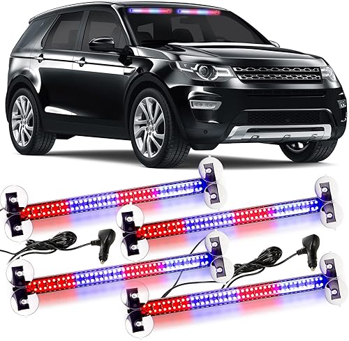 Woanger Luz estroboscópica de emergencia 2 en 1, 2 en 1, rojo y azul, doble visera, luz estroboscópica de emergencia para policía, 144 LED, luz de