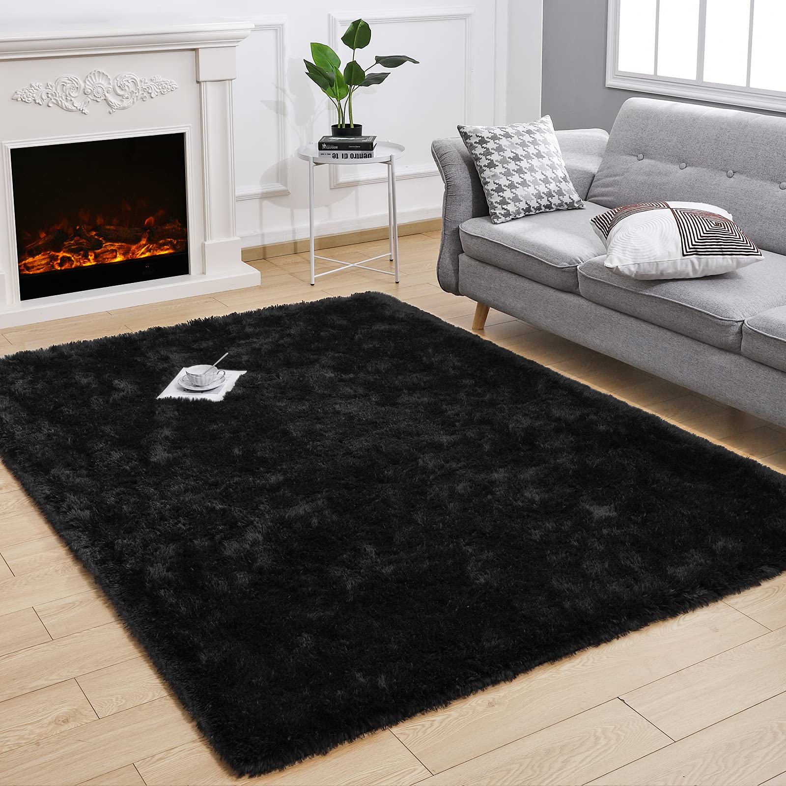 Kelarea Area Rug for Living Room, 5x8 Non-Slip Black Rug Fluffy Soft Shag Rugs, Fuzzy Shaggy Plush Carpet for Bedroom, Nursery Rooms, Home Dorm