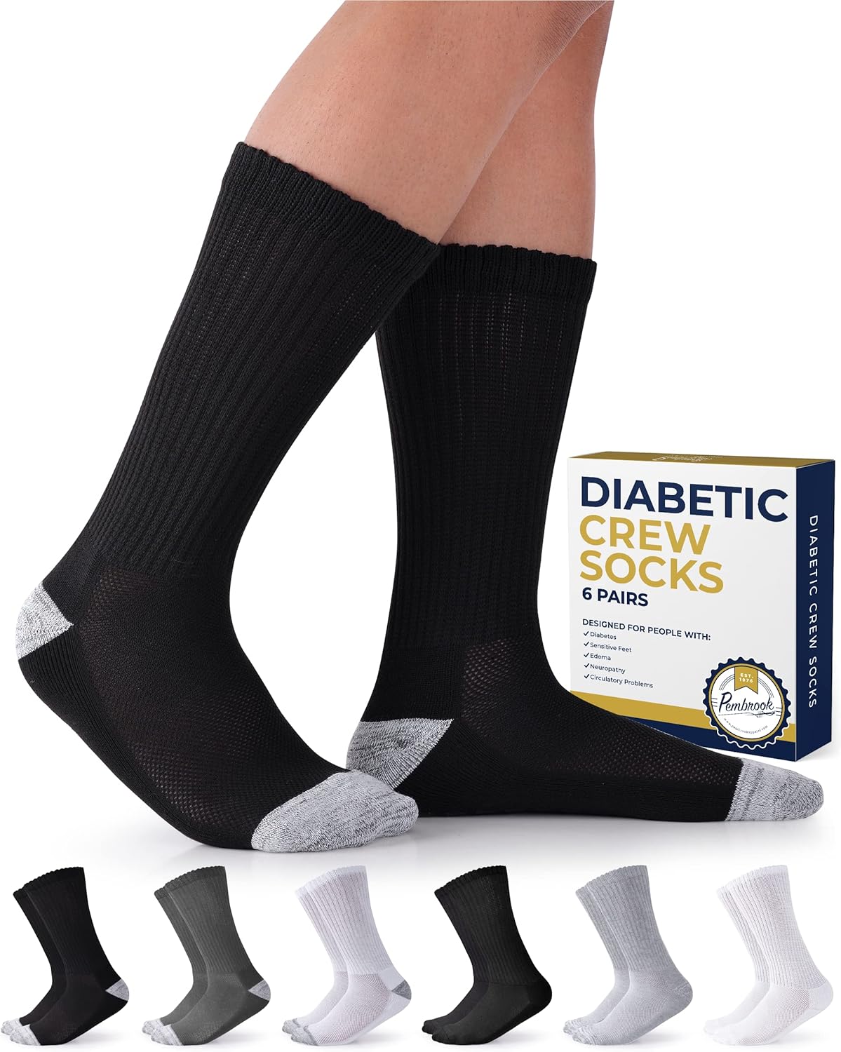 Pembrook Diabetic Socks for Men and Women Non Binding Socks Women