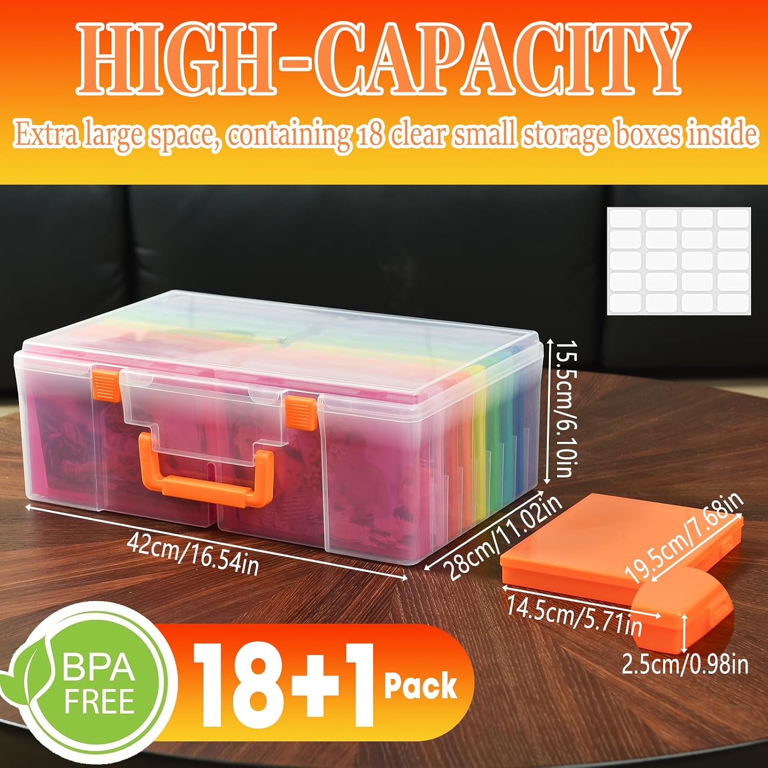 Photo Storage Box 5 x 7 Inches, 18 Inner Photo Cases with Dividers, Colorful Acid-Free Photo Storage Containers with Handle, Photo Organizer Craft Keeper for Stickers, Craft, Stamp image 2