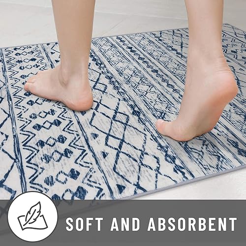 Miniatura 7 de KUTA Alfombra marroquí lavable, 2 x 8 pies, antideslizante, vintage, azul, bohemio, para pasillo, cocina, alfombra de pasillo ultra suave, con