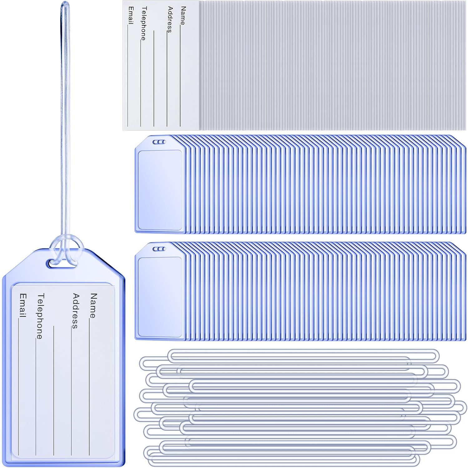 120 Pack Clear Plastic Luggage Tags with Loops Heavy Duty PVC Tag Suitcases Identification ID Card with Business Card Insert