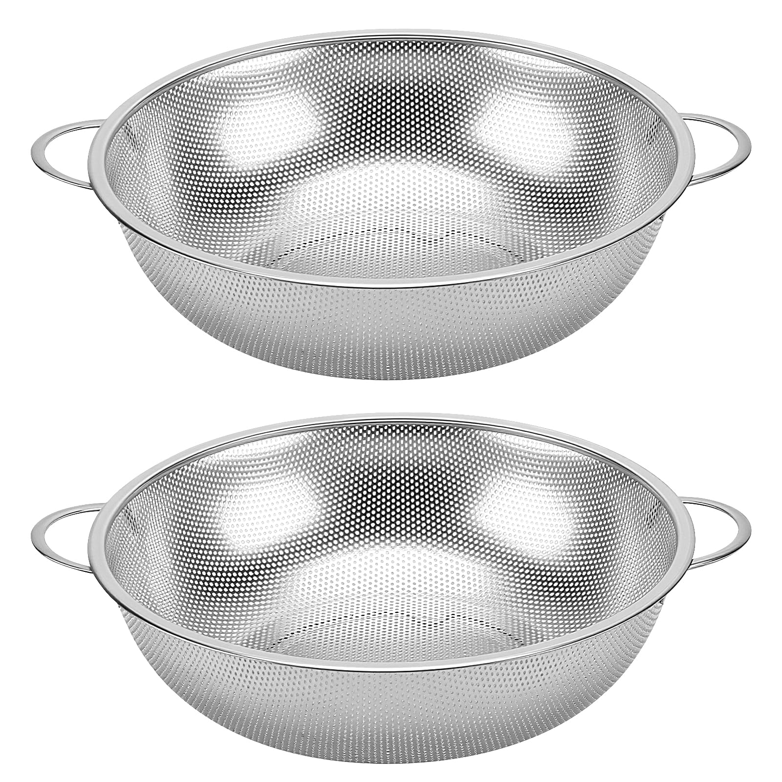 TAICHEUT 2PCS Stainless Steel Colander 28.5cm, 5 Quart Large Metal Perforated Strainer with Handle and Base for Kitchen Pasta, Rice, Fruits