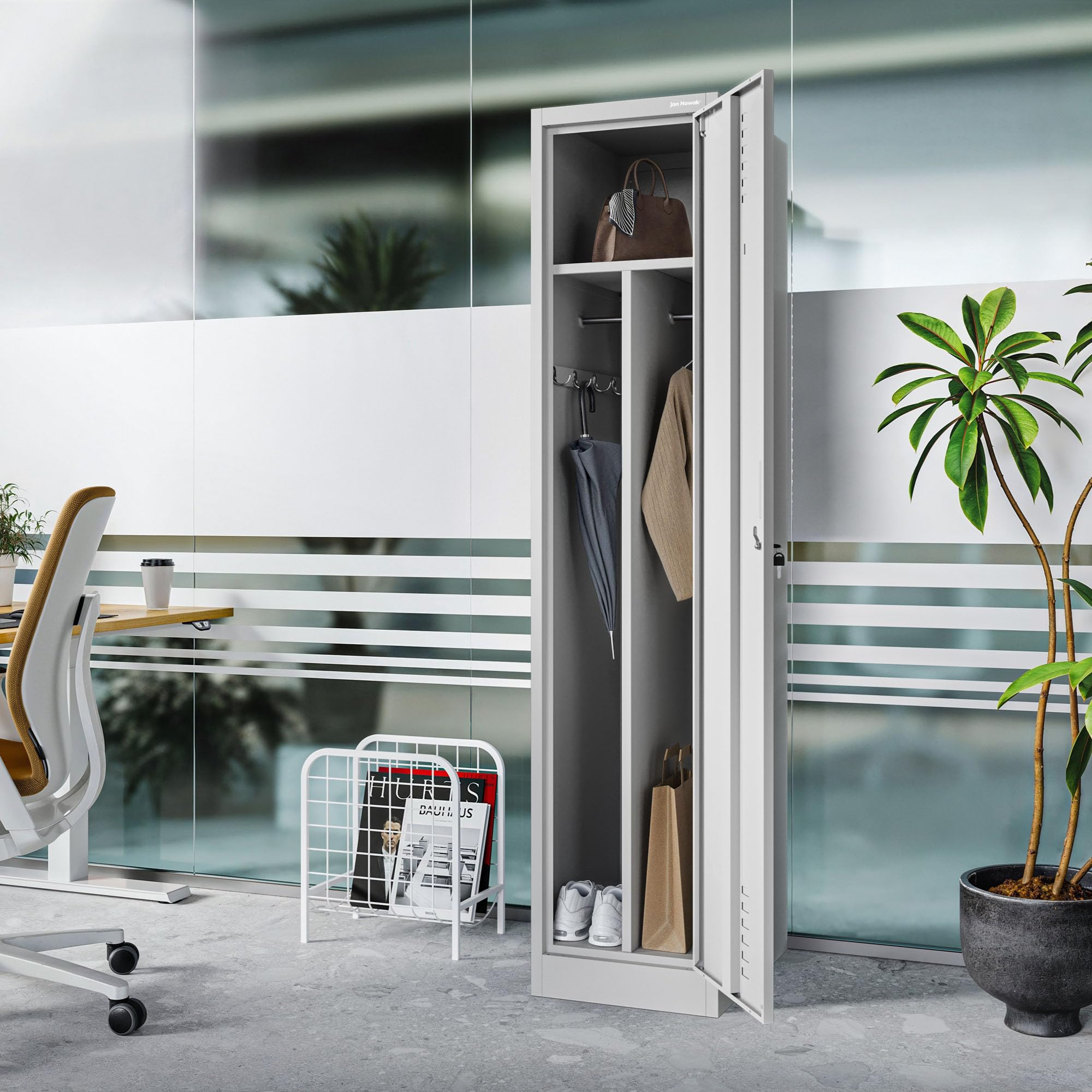 Jan Nowak Kleiderspind Metall abschließbar Garderobenschrank Umkleideschrank Schließfachschrank, 40 x 180 x 50 cm, Stahlschrank für Sozialraum mit Trennwänden, Lüftung und Kleiderhaken Grau