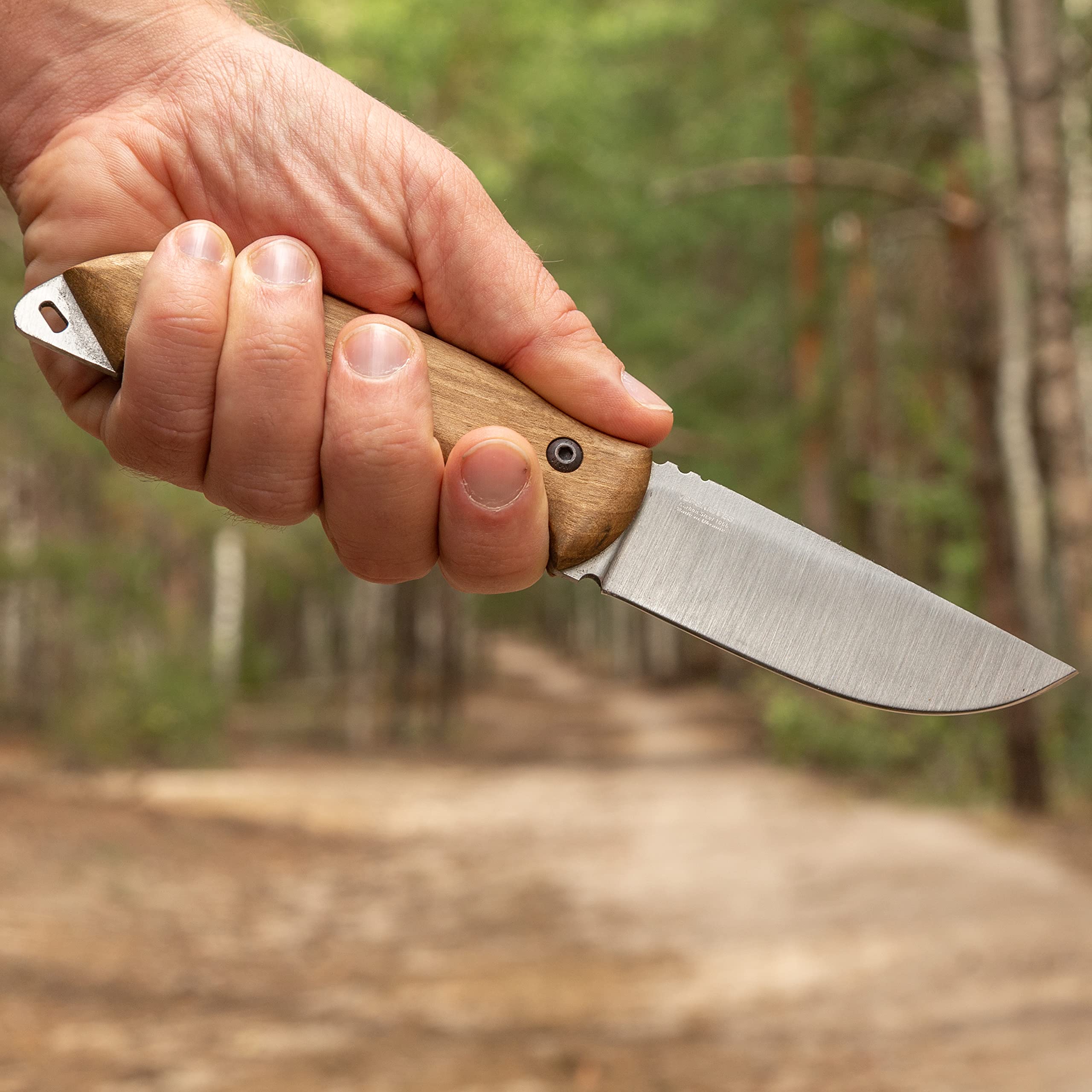 BPSKNIVES HK4 CSH - Couteau en acier au carbone à lame fixe - Couteau de à soie pleine avec étui en cuir - Couteaux de camp fait main avec manche en bois