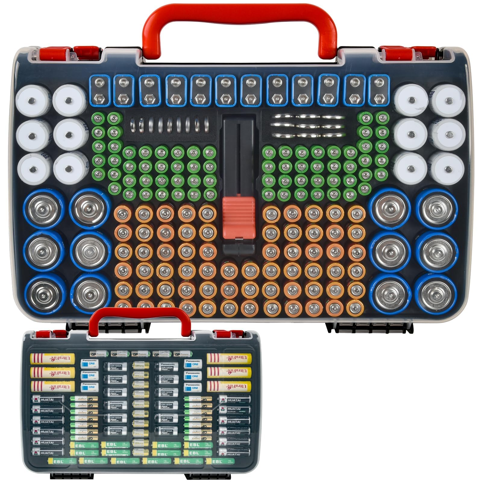 FULLCASE Boîte de rangement de piles avec testeur - Pour 269 AA AAA AAAA 3A 4A 9V C D Lithium 23A 4LR44 CR123A CR1632 CR2032 - Boîte uniquement