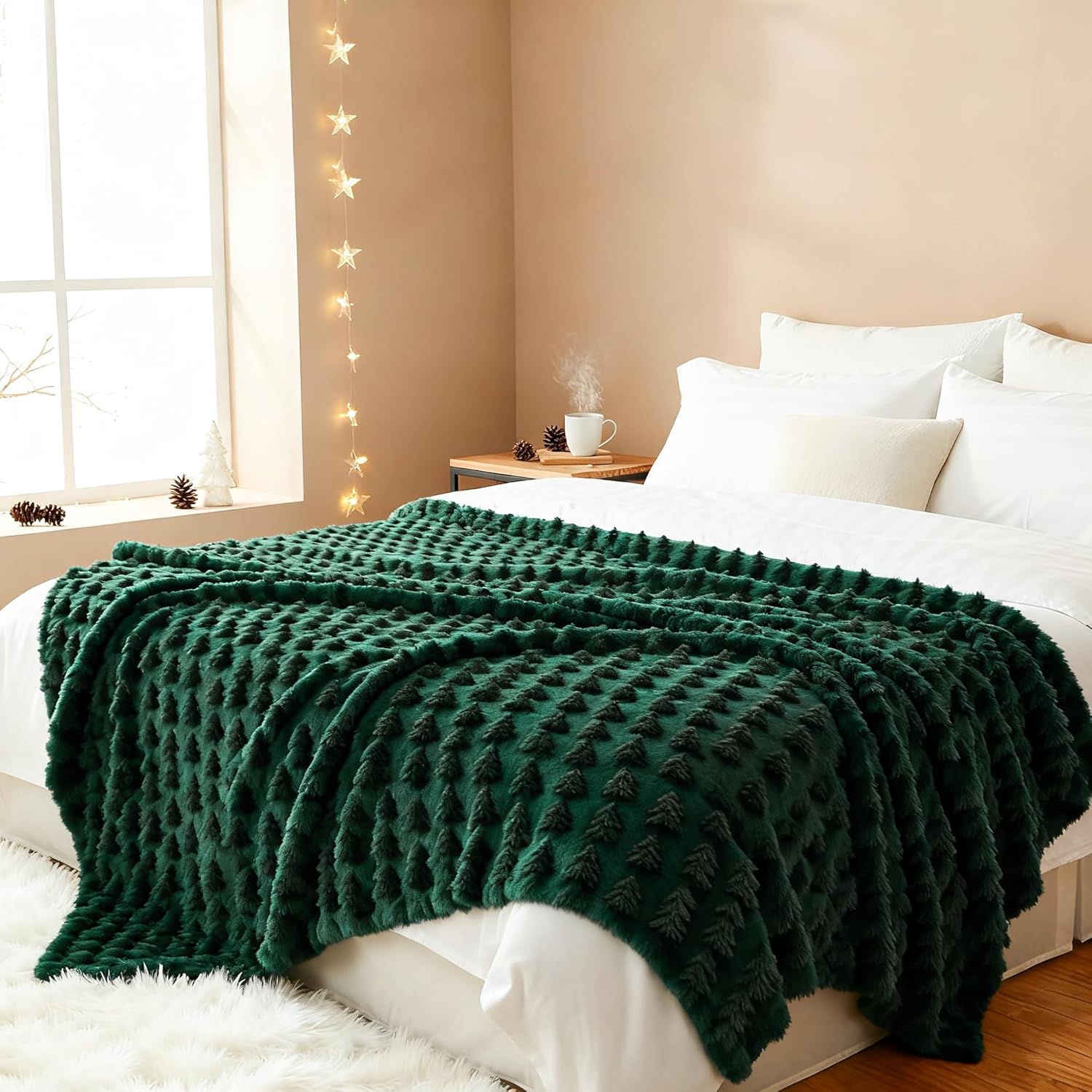 Christmas Throw Blanket 50x60 Inch,Green 3D Xmas Tree Winter Dual Sided Soft Fluffy Plush Faux Fur Jacquard Blanket for Bed Sofa Couch Room Decor Christmas Birthdays Gifts - Image 4