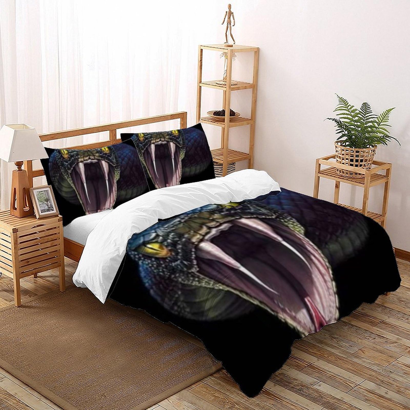 Housse de couette super king serpent microfibre animée avec 2 taies d'oreiller