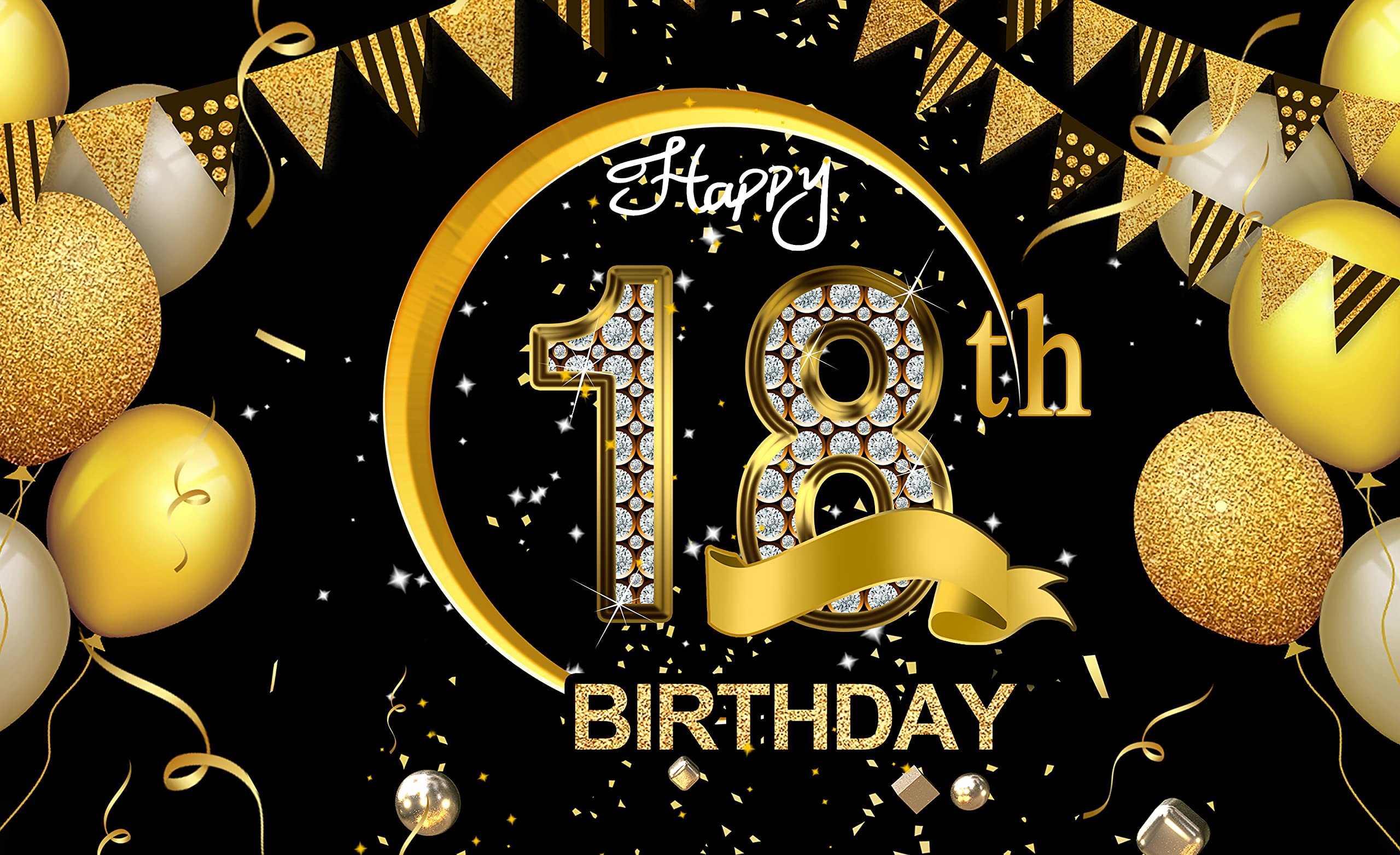 Türbanner Zum 18. Geburtstag – Schwarz-Gold, 90x185 Cm, Mit Schnur, Für Party-Deko