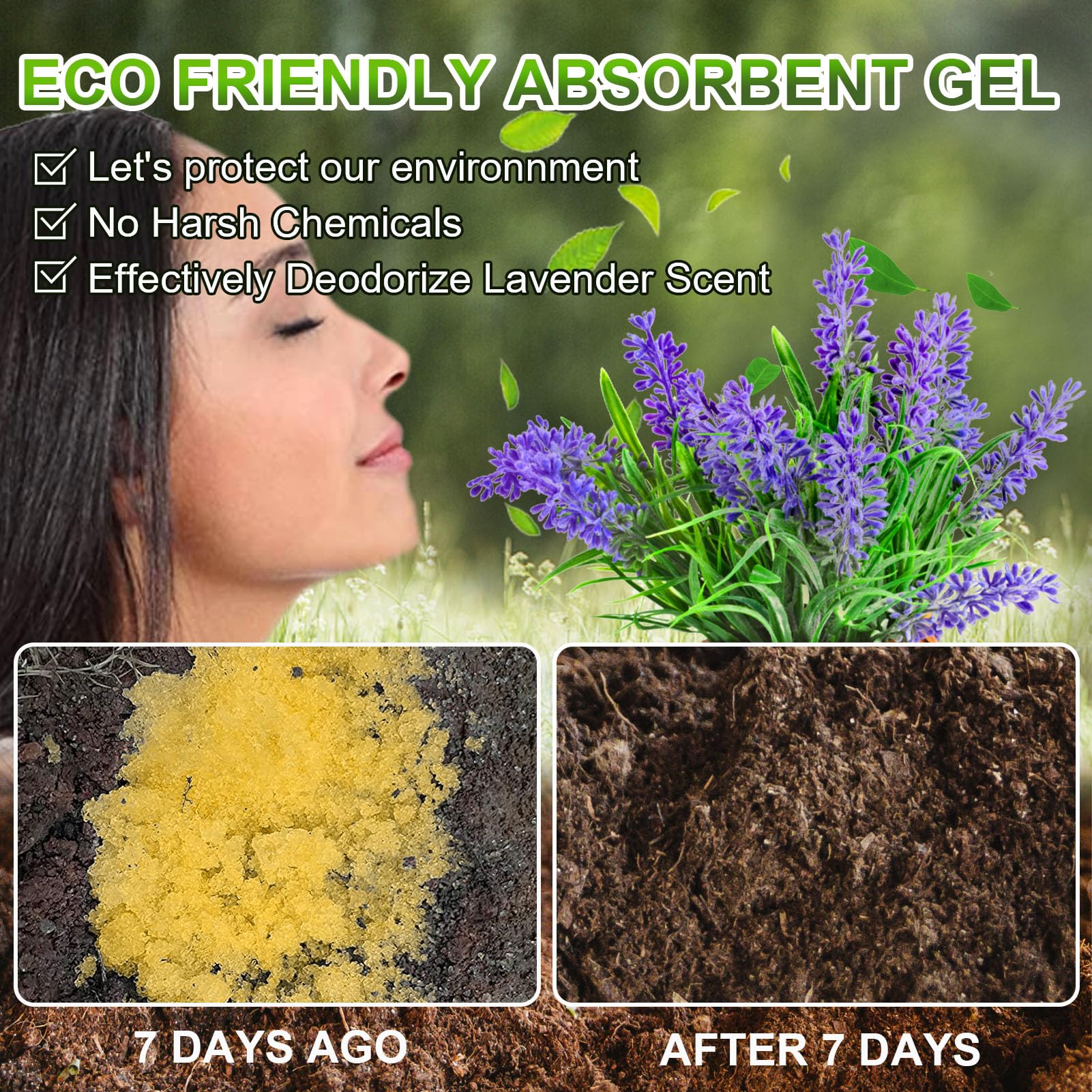 AOKE Polvo de inodoro portátil, paquete de 100 unidades de gel de caca con aroma a lavanda para camping, gel absorbente ecológico, polvo desodorizante y gelificante, tratamiento de residuos de inodoro