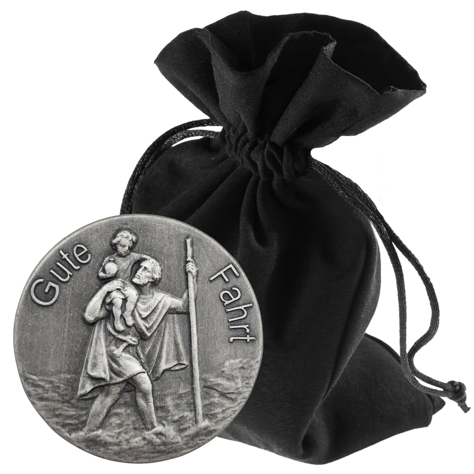 LUNEXUS Christophorus Auto Magneet 2,3 cm - HL. Christopherus plaquette Goede rit gezegend met certificaat - beschermheilige automobilist - kleefpad & magneet - auto geluksbrenger voor een veilige