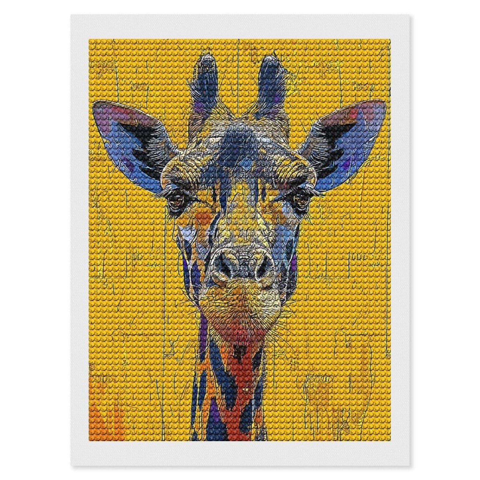 Junmoney Giraffe Paint Round Drill Diamond Painting 12"x16", for Craft Lovers, Stress Relief Craft, Bedroom Decor, Festive Craft Gift
