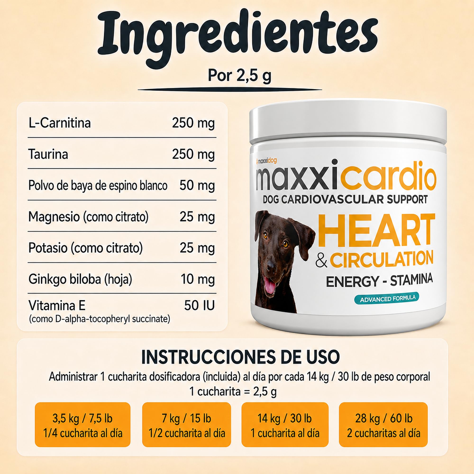 maxxipaws maxxicardio Soporte para el Corazón y el Sistema Cardiovascular - Suplemento en Polvo para Perros, 90 g