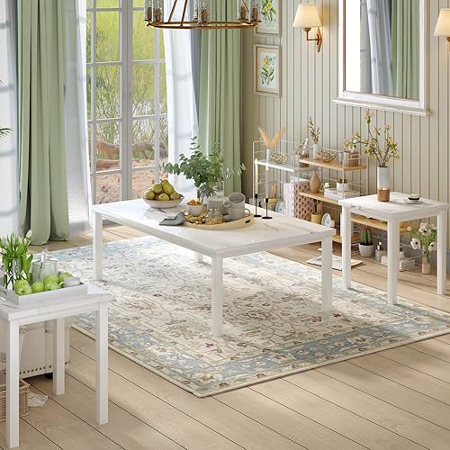 Miniatura 2 de Hooseng Juego de mesa auxiliar de 3 piezas, estilo de mesa de mármol sintético con marco de metal negro, mesas auxiliares perfectas para muebles