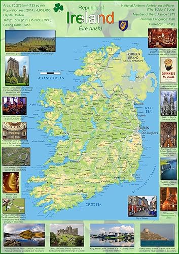 Mapa Pictorial de Irlanda - 23.4 x 16.5 pulgadas - Papel laminado