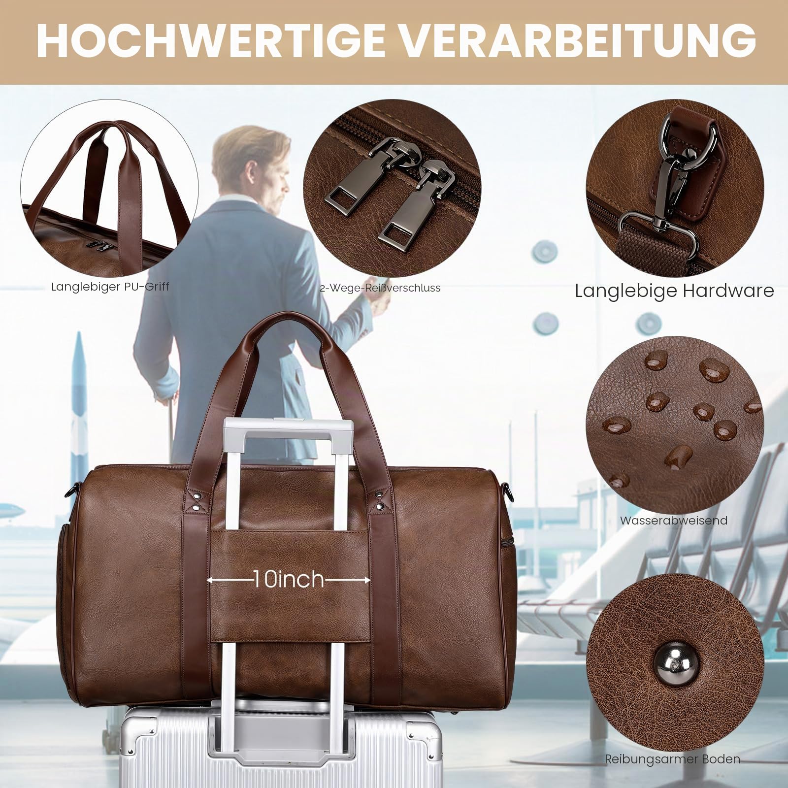 Wogarl Wochenendtaschen für Damen, große Übernachtungstasche, Wochenend-Reisetasche, Schultertasche, mit Schuhfach, 3 Stück, Kaffee, Large, modisch
