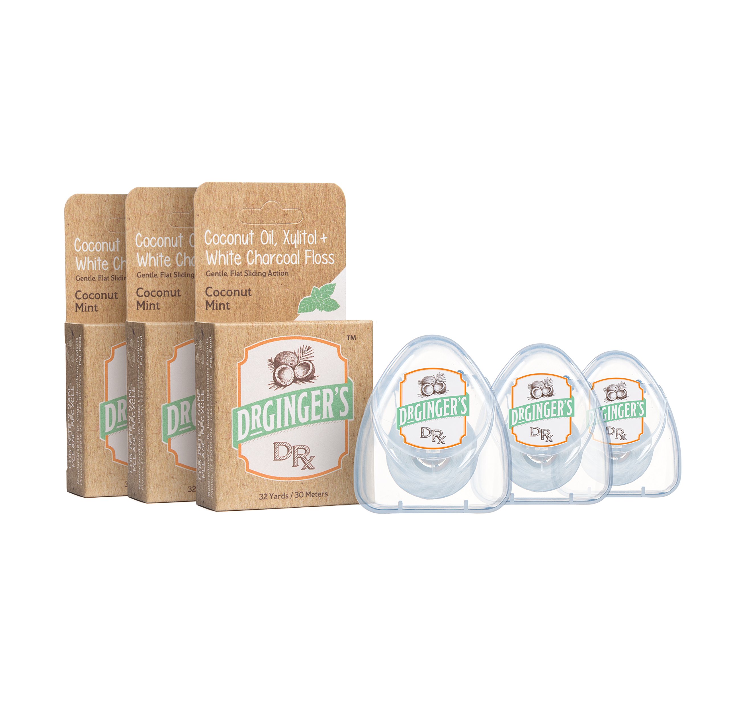 Doctor Ginger's Dr. - White Charcoal Xylitol and Coconut Oil Flat Floss - 32 Yard