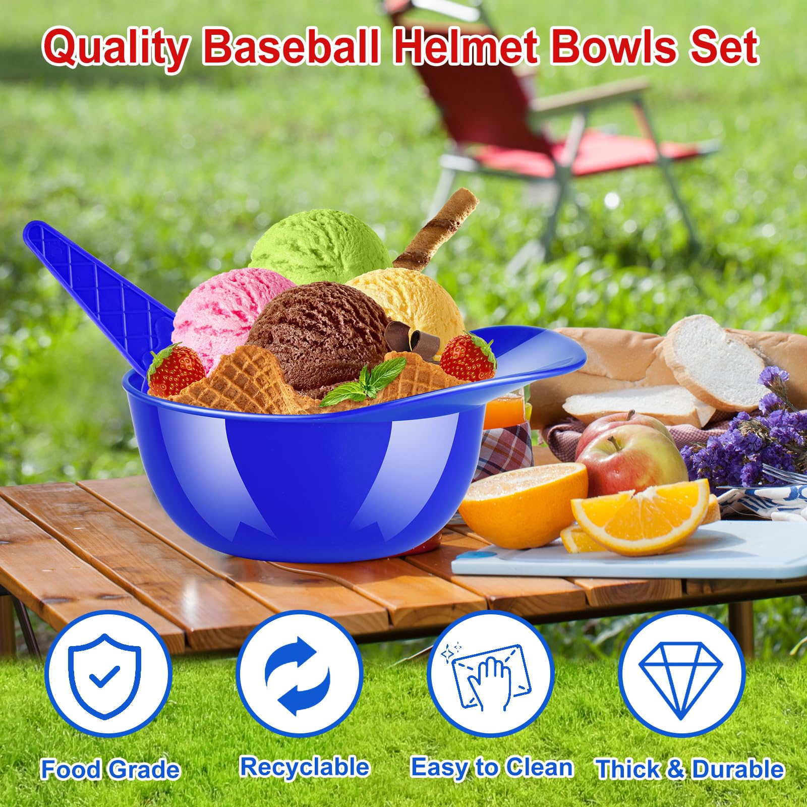 MEEZY 25Pcs Baseball Helmet Ice Cream Bowls With 25Pcs Spoons 8oz - View #5